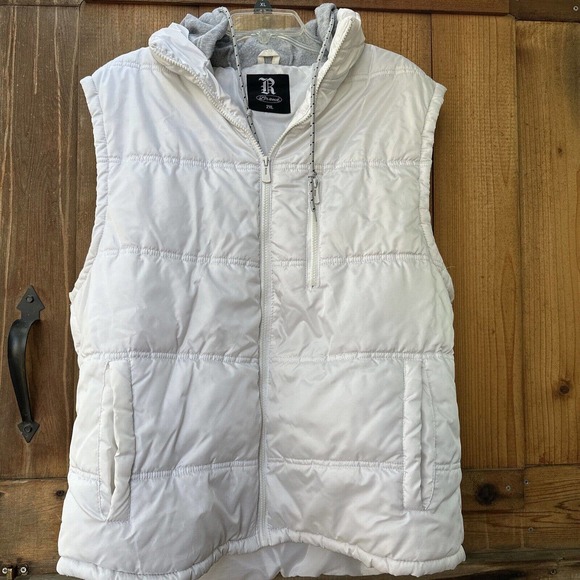 R Brand White Puffer Vest With Hood 2XL - Picture 1 of 5